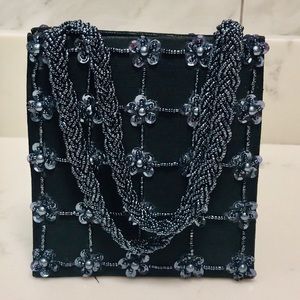 Vintage 90s Navy bead and sequins evening bag